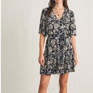 Faherty Orinda Tassel Tie Waist Mini Dress in Charcoal Chiyoda Floral - XLarge